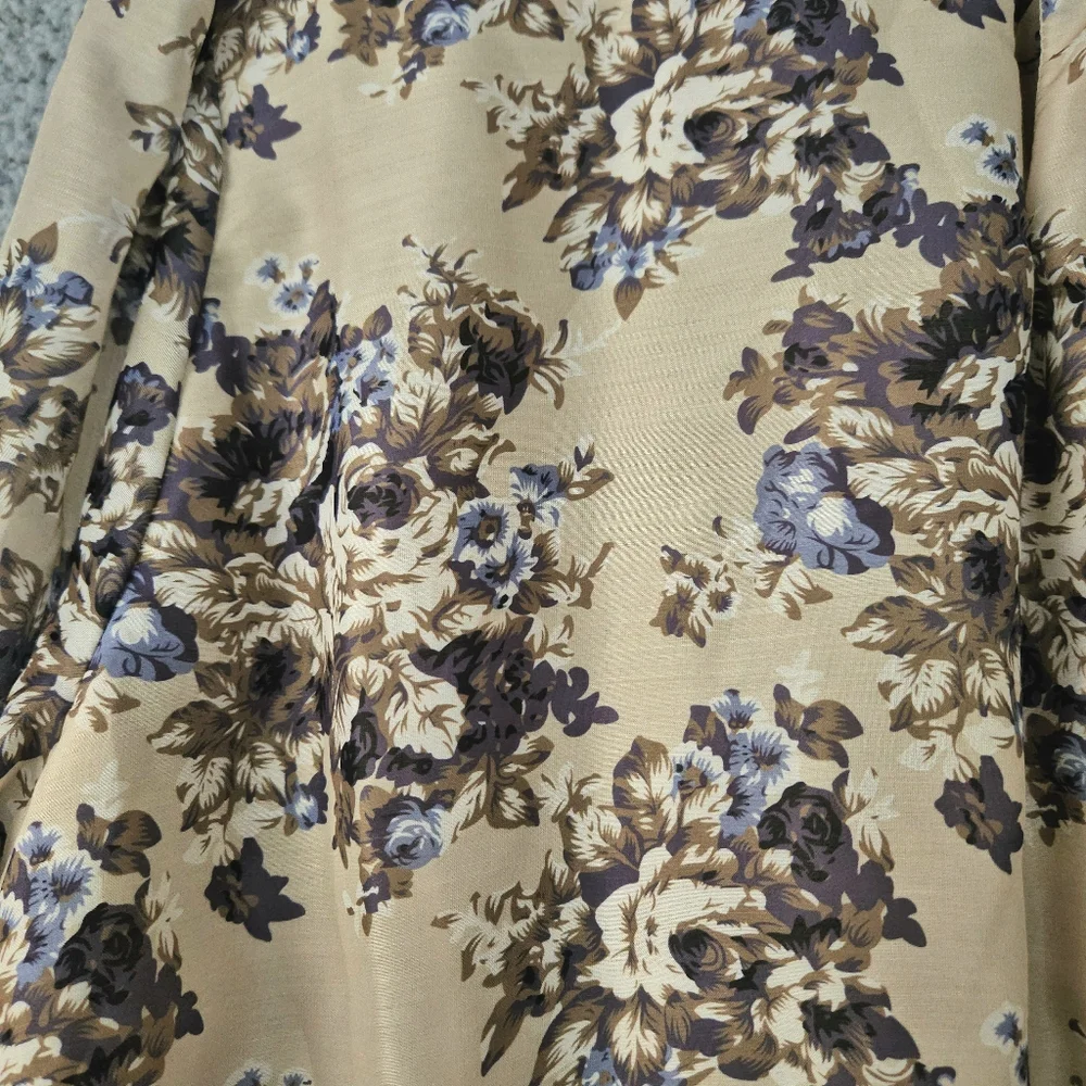 Hayden Floral Midi Dress 1XL XL Taupe Long Sleeve Tiered Fall Boho Country Flowy - Picture 7 of 13